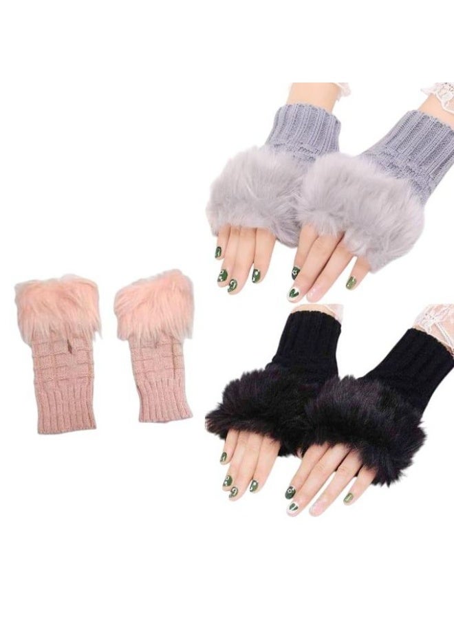 Premium Faux Fur Fingerless Gloves - Stylish Winter Hand Warmers (1 Pairs) - Image 1